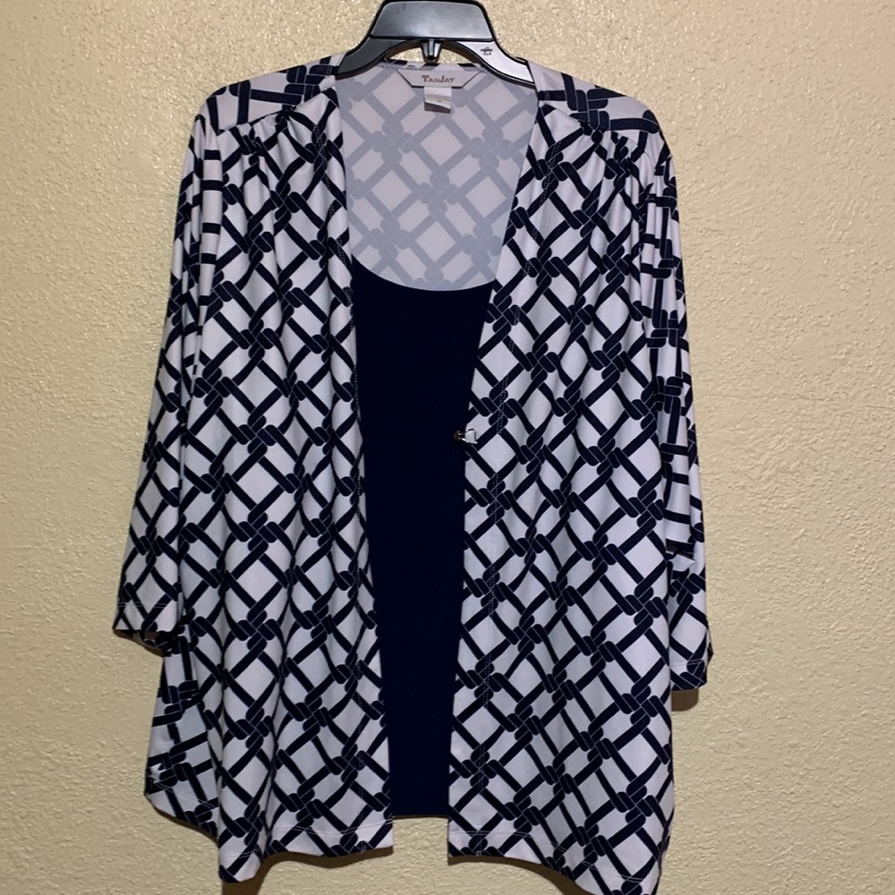 TanJay  Cardigan w/Tank Top Blouse Navy Blue White 3X